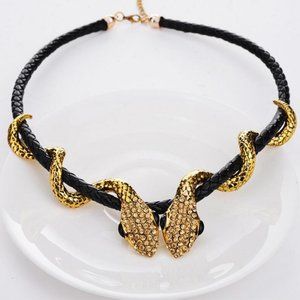 Coiling SNAKES Caduceus Leather Braid Necklace